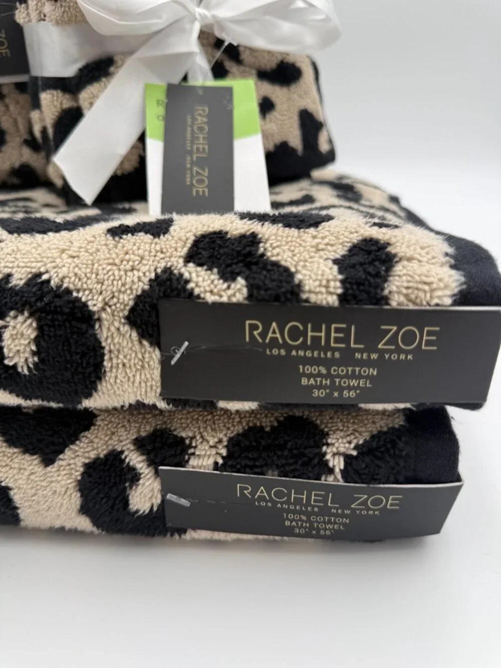 Rachel Zoe Leopard Print 8 Pc Bath Towel Set 100% Cotton Beige Black NWT